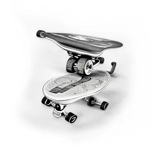 Skateboard And Two Children