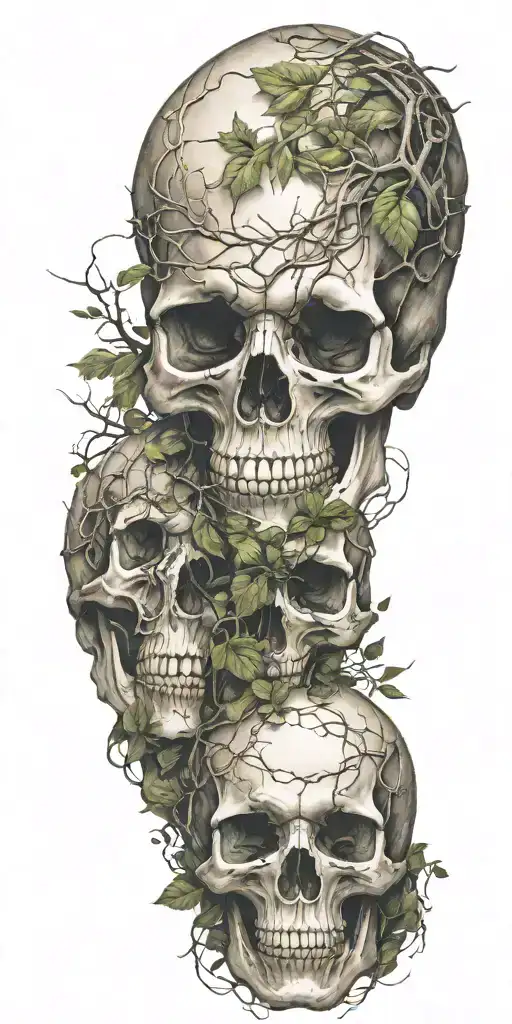 Single Skull At The Bottom With Trees And Vines Sprouting From The Top