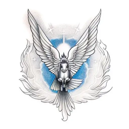 Pegasus Flying With The Sun Behind