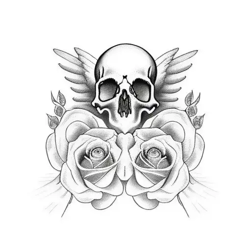 Clouds Angel Skull Roses