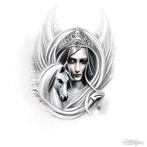 Godess With Horse In Storm