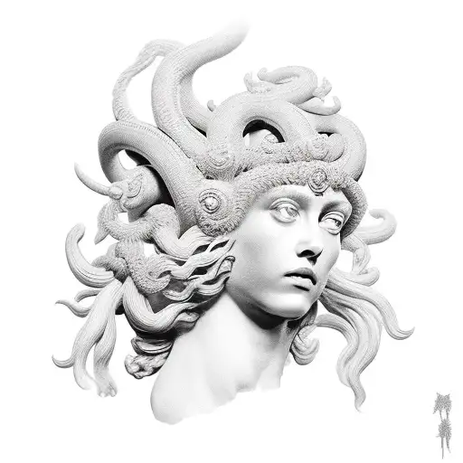 Sicilian Medusa Head Carved Into Skin As If It Were Stone