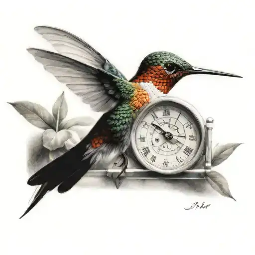 Hummingbird With Sand Clock Behind