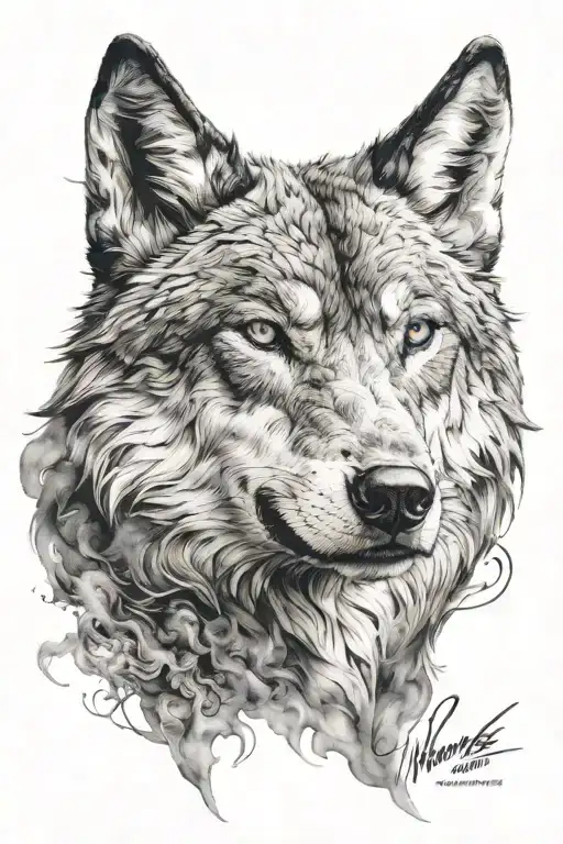 Mad Wolf Face Smoke Forming Beneath It Representing