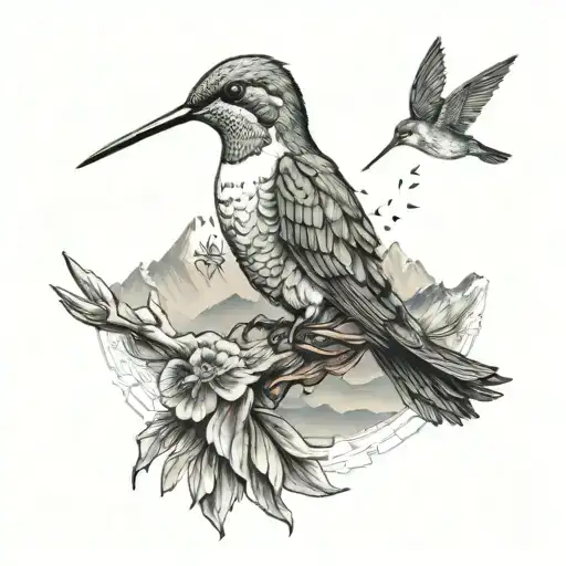 Hummingbird With A Mountain At The Back And A Graduate Symbol Integrated