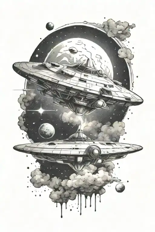 Spaceship Flying Through A Galaxy