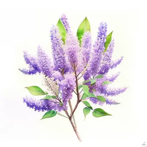 A Watercolor Style Single Sprig Of Lilacs