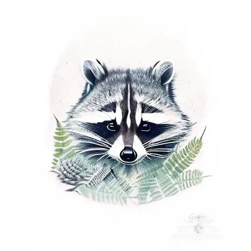 Raccoon With A Skull Surrounded By Ferns