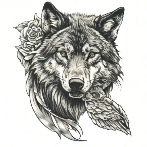 Black Wolf Protecting Woman