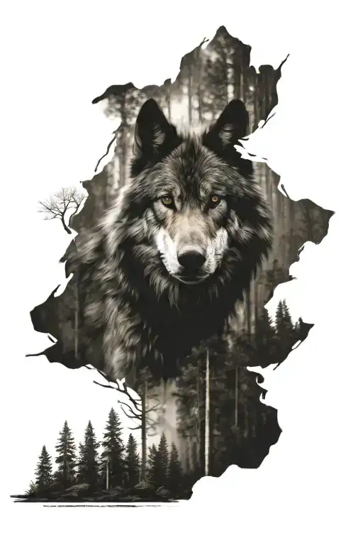 Big Black Wolf In The Forest