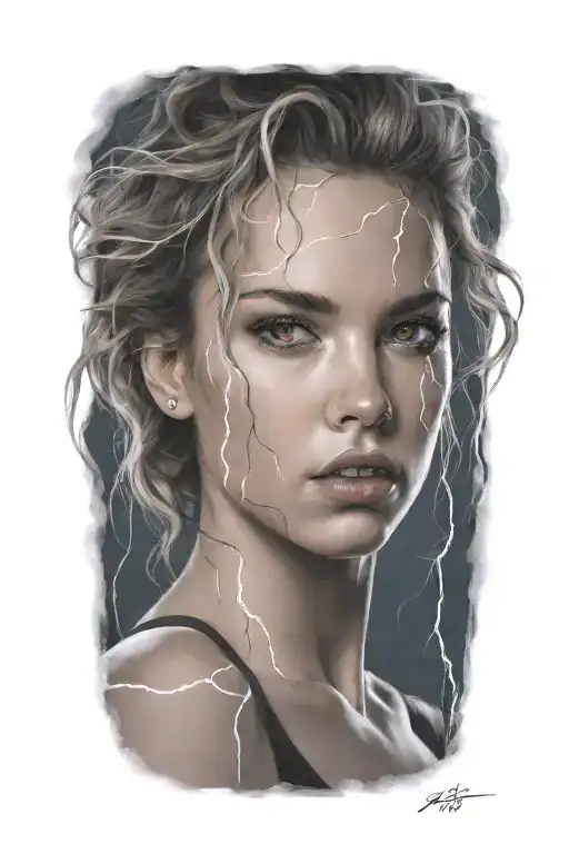 The Face Of A Sexy Girl In Lightning