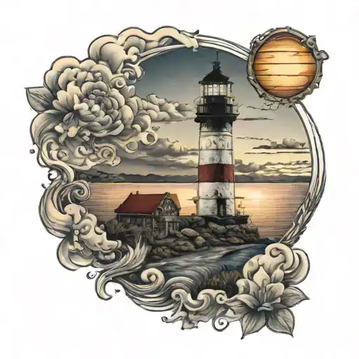 Light House With A Sunset Scene