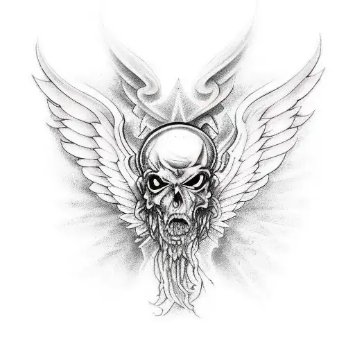 A Tattoo Design Representing The Duality Of Angelic And Demonic Forces In Military History