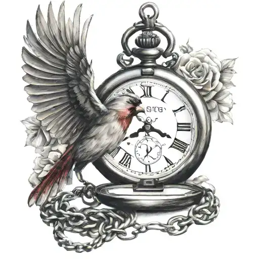 Flying Cardinal Holding Pocket Watch Chain