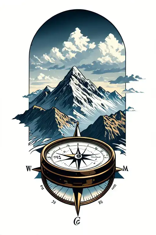 Mountain Range With Compass In Background