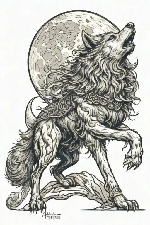Fenrir Viking Norse Wolf Howling At The Moon