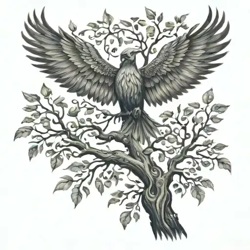 Phoenix Bird Inside A Tree Of Life