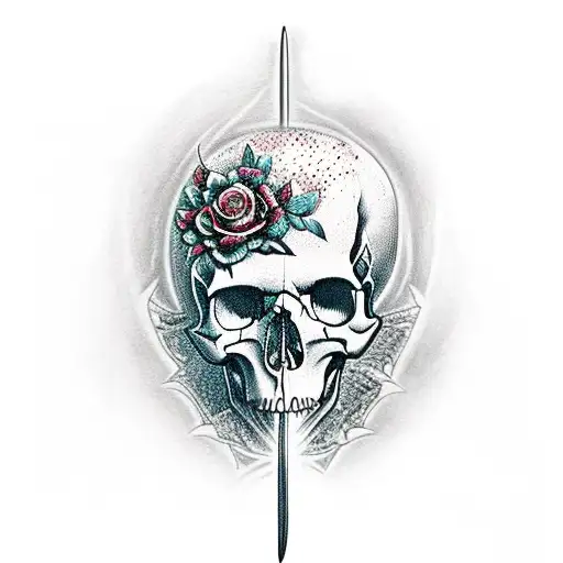 Skull And Roses And Sword Through Skull With A Waterfall And Andrew Tate In The Background