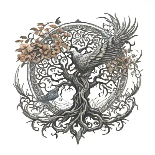 Phoenix Bird Inside A Tree Of Life