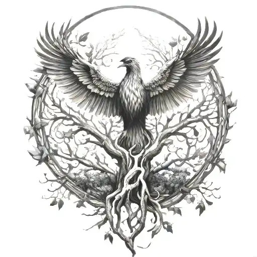 Phoenix Bird Inside A Tree Of Life