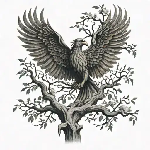 Phoenix Bird Inside A Tree Of Life