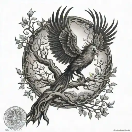 Phoenix Bird Inside A Tree Of Life