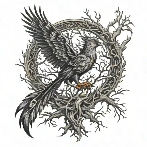Phoenix Bird Inside A Tree Of Life