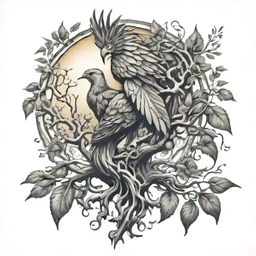 Phoenix Bird Inside A Tree Of Life