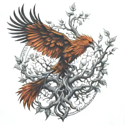 Phoenix Bird Inside A Tree Of Life