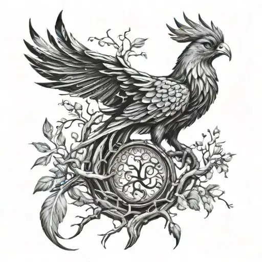 Phoenix Bird Inside A Tree Of Life