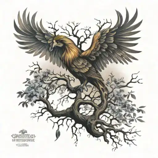 Phoenix Bird Inside A Tree Of Life