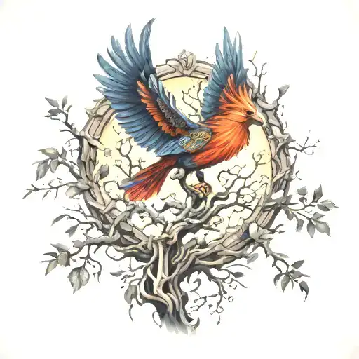 Phoenix Bird Inside A Tree Of Life
