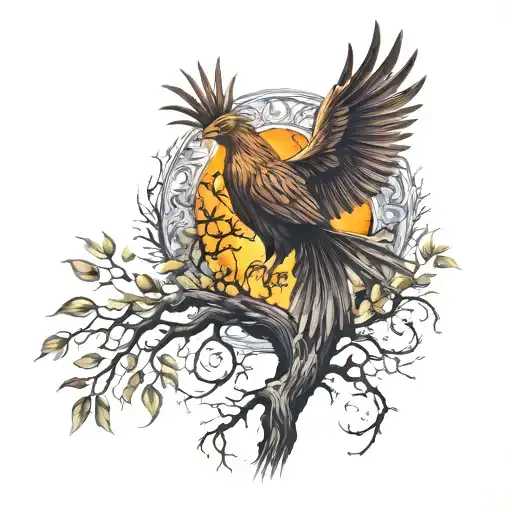 Phoenix Bird Inside A Tree Of Life