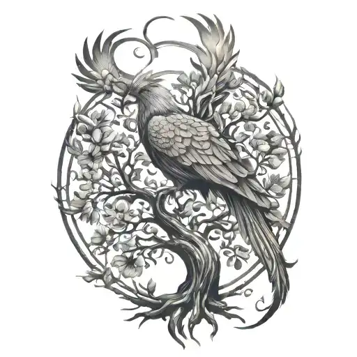 Phoenix Bird Inside A Tree Of Life