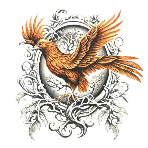 Phoenix Bird Inside A Tree Of Life