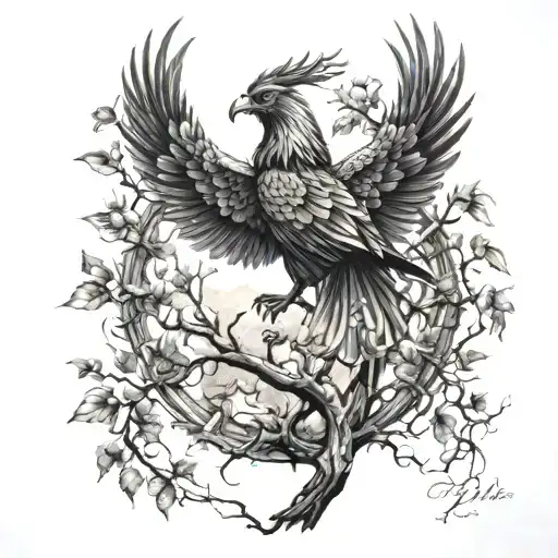 Phoenix Bird Inside A Tree Of Life
