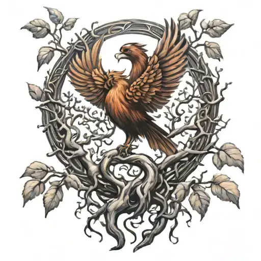 Phoenix Bird Inside A Tree Of Life