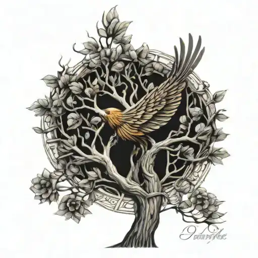 Phoenix Bird Inside A Tree Of Life