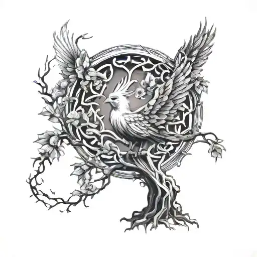 Phoenix Bird Inside A Tree Of Life