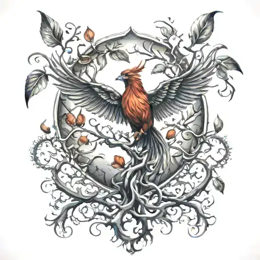 Phoenix Bird Inside A Tree Of Life