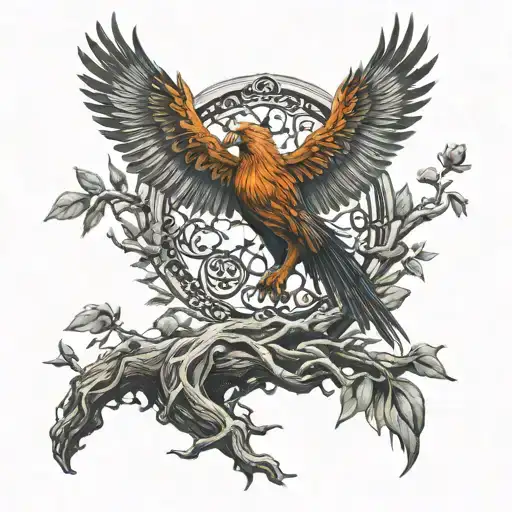 Phoenix Bird Inside A Tree Of Life