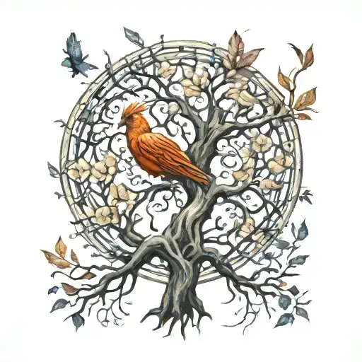 Phoenix Bird Inside A Tree Of Life