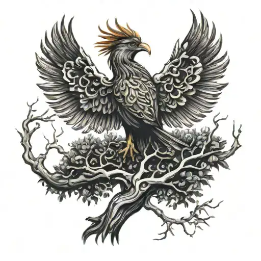 Phoenix Bird Inside A Tree Of Life