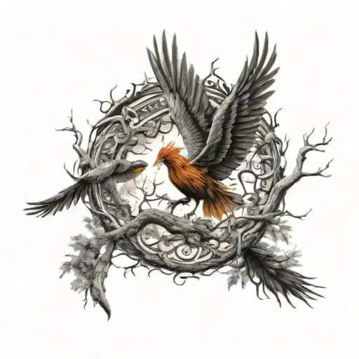 Phoenix Bird Inside A Tree Of Life