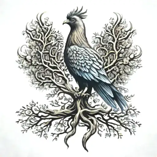 Phoenix Bird Inside A Tree Of Life