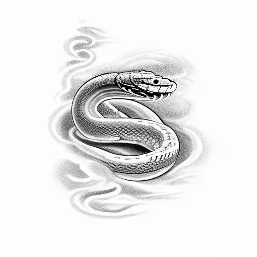 Snake With Clouds Water And Fire In The Background