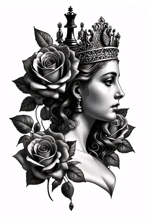 Chess Queen With Roses Dark For Cover