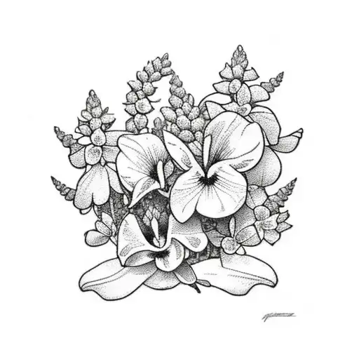 Art Nouveau Floral Lupine And Viola Flowers