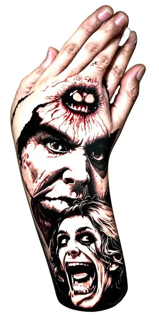 Sleeve Tatto With Horror Movie Characters