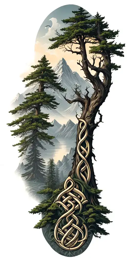 Celtic Knot With Trees Mountains